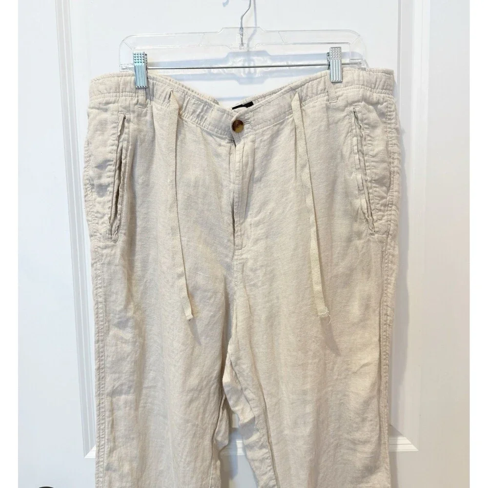 Club Room Mens Linen Pants XL Tan‎ Straight Leg Lightweight Minimalist Resort
